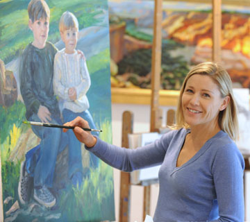 Pacific Palisades resident Katie O'Neill paints her sons, Gus (7) and Theo (5), at her temporary studio at 872 Via de la Paz. O'Neill will teach art classes in the space, previously occupied by Chefmakers, until the end of February, but she is seeking a permanent spot in the Palisades.